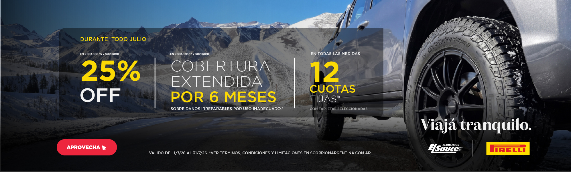 Promo Julio Pirelli: viajá tranquilo con beneficios en neumáticos